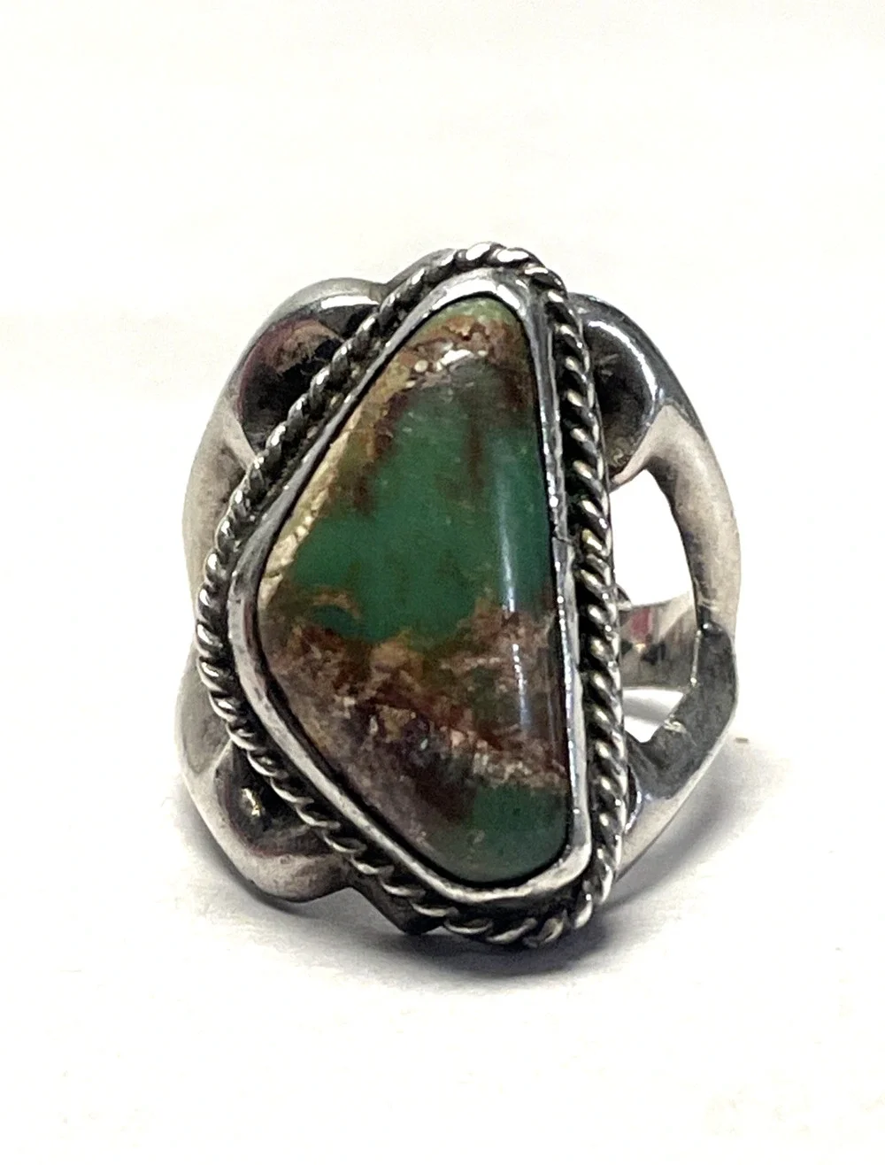 Vintage Green Turquoise Ring Sterling Silver Sz 8 Southwestern 12g Navajo Style
